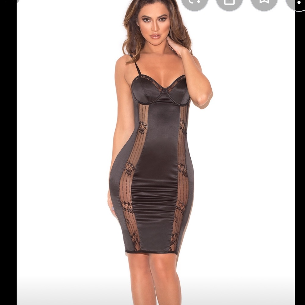 Sexy Black Satin Romukas House of CB Size Medium ( A-C cup) Perfect for NYE